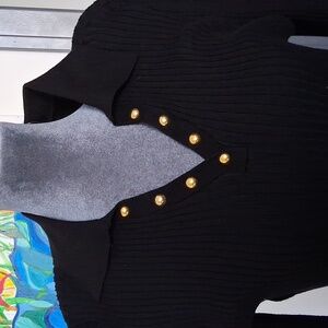 NWT Black Fitted Blouse with Bell Sleeves and Polo Neckline
